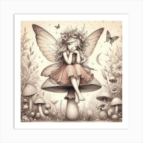 Fairy On A Mushroom 1 Art Print