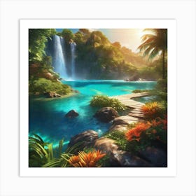 Waterfall In The Jungle 48 Art Print