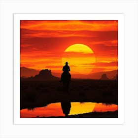 Cowboy At Sunset 1 Art Print