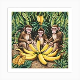 Banana Peeling Monkeys Jungle Jamboree Print Art Art Print