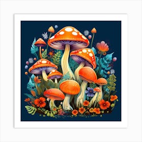 Mushrooms And Flowers 35 Art Print