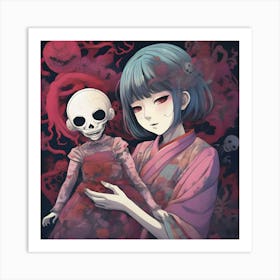 Anime Girl Holding A Skeleton Art Print