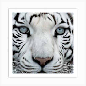 A Close Up Of A Majestic White Tiger, Capturing Its Intense Gaze And Powerful Presence Art Print