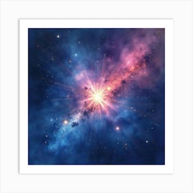 A Watercolor Distant Star Cluster Shimmering In Vibrant Hues Of Blue And Pink 1 Art Print