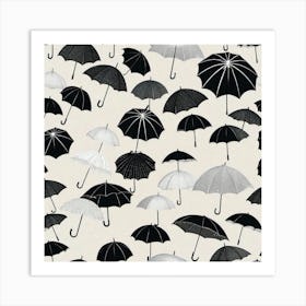 Umbrellas black and white Art Print