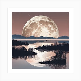  Big Moon, Landscape And Water  Art Print