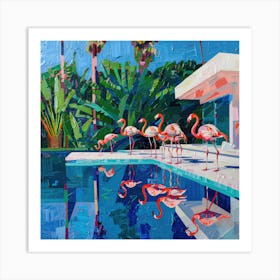 Flamingos By a Pool Hockney Style 1 Art Print