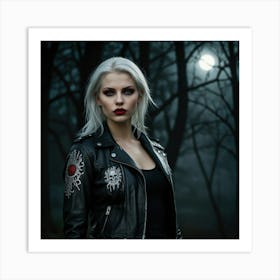 Gothic Girl In Leather Jacket Art Print