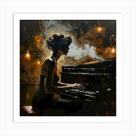 Glamorous Girl Jazz Pianist in Bar Art Print