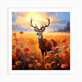 Deer In The Field 2 Art Print