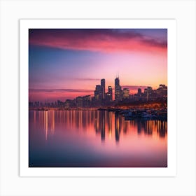 Chicago Skyline At Sunset Art Print