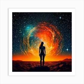 Firefly Human, Woman, Universe, Overwhelming, Nightfall, Teal, Orange, Highlights, Celestial, Cosmic (9) Art Print