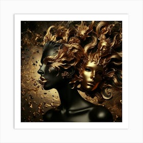 Golden Woman With Golden Mask Art Print