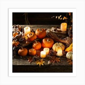 Autumn Leaves And Pumpkins 3 Art Print