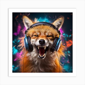 Fox With Headphones 1 Art Print