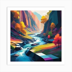 A modern digital painting of a river, with bold, geometric shapes and a vibrant color scheme, showcasing the beauty of technology and nature combined. 1 Art Print