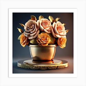 Gold Roses In A Vase Art Print