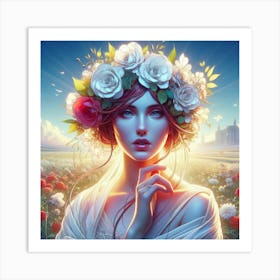 Girl With Flowers In Her Hair 2 Art Print