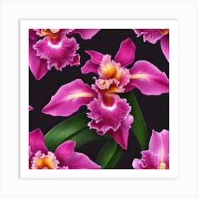 Pink Cattleya Orchid Flowers Art Print