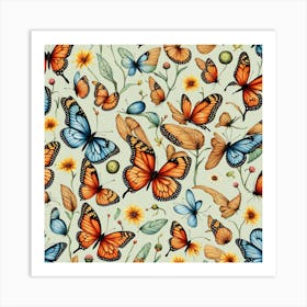 Butterflies And Flowers Art Print