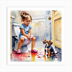 Little Girl And Dog 4 Art Print