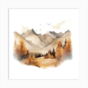 Autumn Landscape Watercolor Painting 1 Art Print