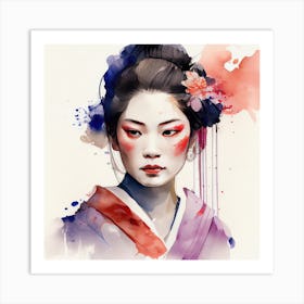 Watercolor Modern Geisha #3 Art Print