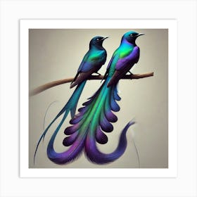 Two Birds Perched On A Branch Art Print