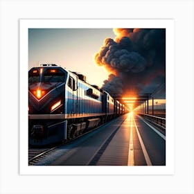 Train On The Tracks At Sunset Art Print