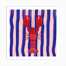 Lobster On Striped Background 2 Art Print