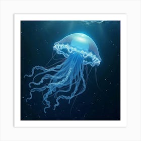 A Mythical Jellyfish With Tendrils Of Shimmering, Fractal Patterns Drifting Through A Magical Ocean Art Print