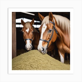 Two Horses Eating Grass Art Print