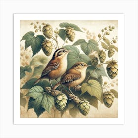 Two Birds Perched On A Branch Art Print Art Print