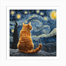 Starry Night Cat 5 Art Print