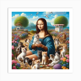 Mona Lisa and cats in the park Art Print