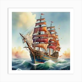 Pirate Ship In The Ocean 1 Art Print