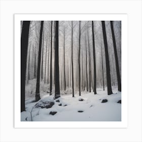 Picture Of A Forest With Snow Art Print