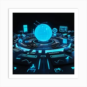 A Meticulous Digital Illustration Of A Futuristic Business Interface Conceived Within The Virtual R Art Print