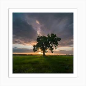 Tree At Sunset Art Print