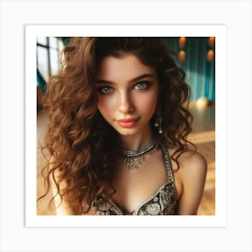 Beautiful Woman With Curly Hair Art Print