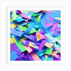 Colorful Paper Confetti On Blue Background Art Print