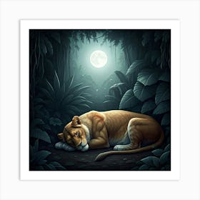 Lion Sleeping In The Jungle Art Print