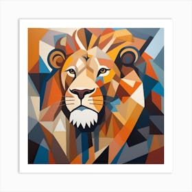 A Cubist Inspired Portrait Of A Lion Art Print