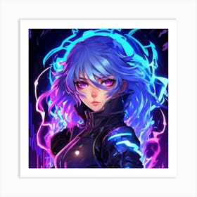 Anime Girl With Blue Hair Art Print