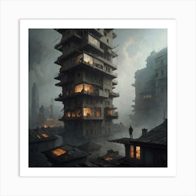 City In The Fog Art Print