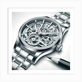 A Pencil Drawing Of A Modern Men's Watch 3 Art Print