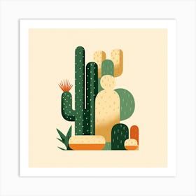 Rizwanakhan Simple Abstract Cactus Non Uniform Shapes Petrol Art Print