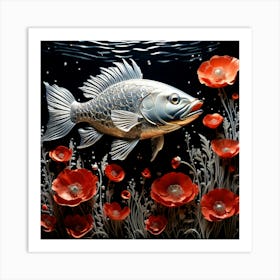 Fish With Poppies Art Print