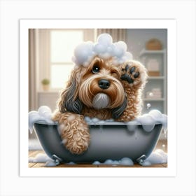 Dog In The Bath Art Print