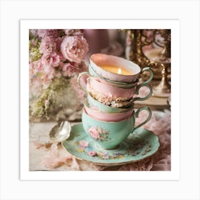 Teacups And Flowers Art Print